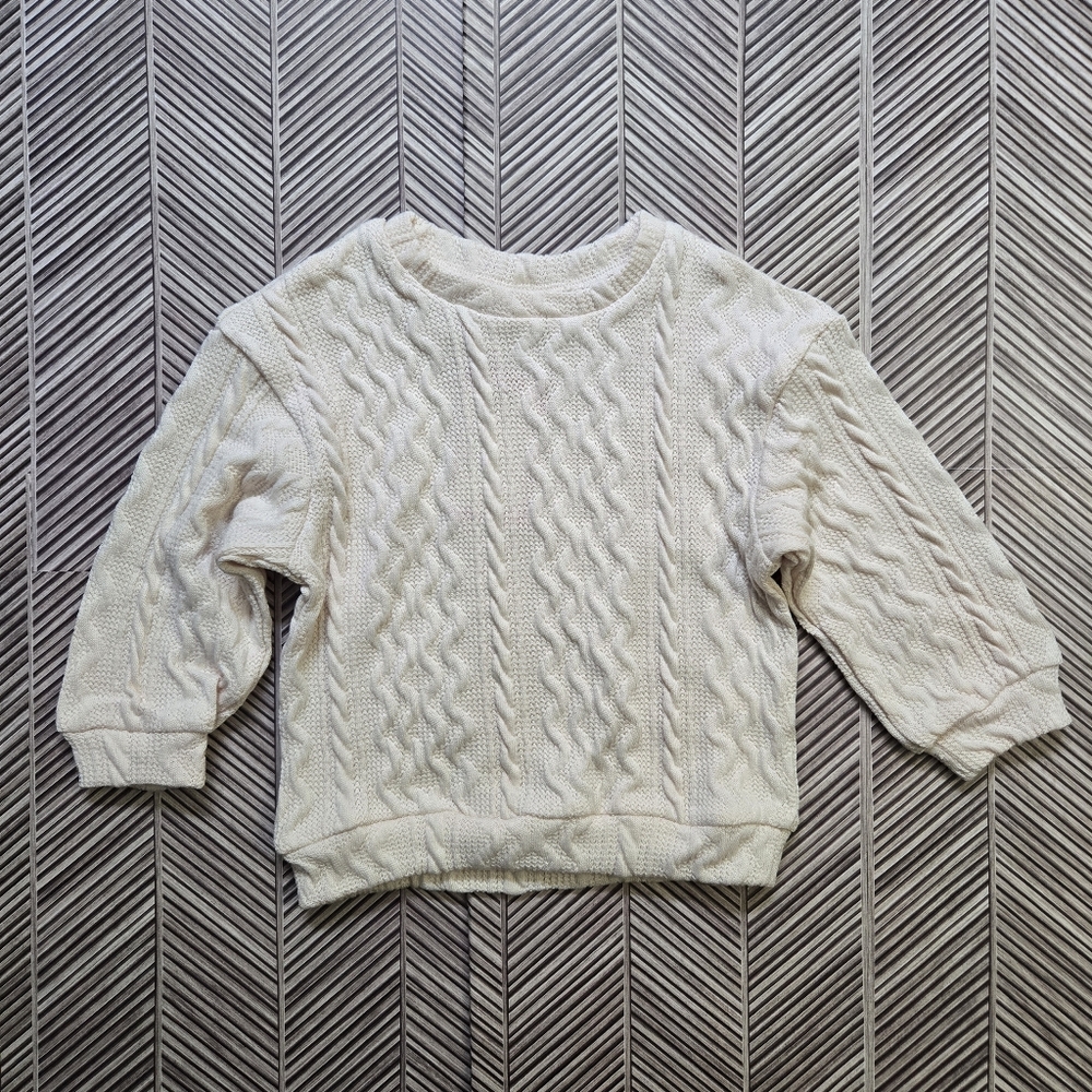 Kids Off-White Cable Knit Sweater Long Sleeve Rustic Top Textured Knitwear 3-4Y